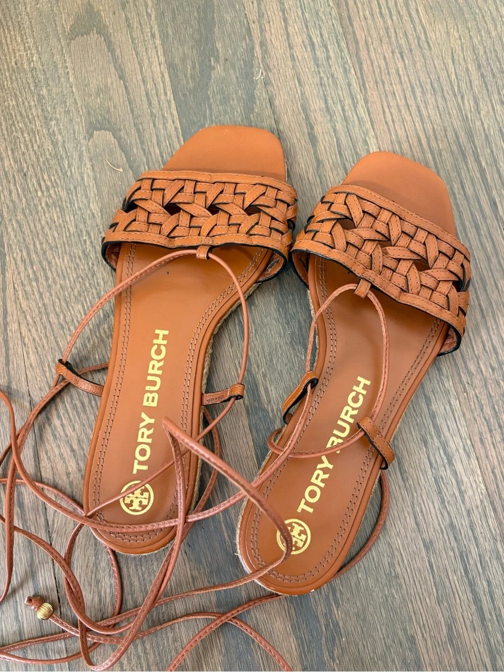 Tory Burch Basketweave Espadrille Wrap Sandal Size 7